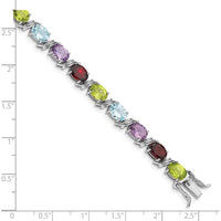 Sterling Silver Rhodium-Plated 7.5" Multi-Gemstone Bracelet with Oval Amethysts, Garnets, Sky Blue Topaz, and Peridot - 15.5 Carat Total Gemstone Weight by Lumare Gioia