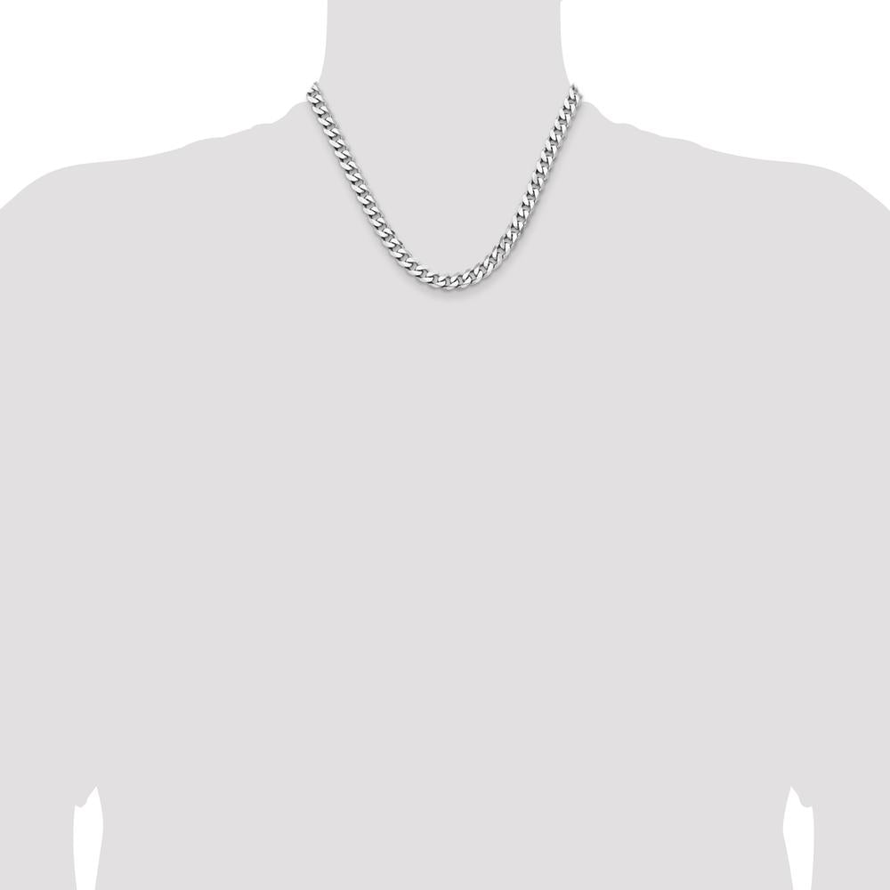 Sterling Silver Rhodium-Plated 7.5mm Curb Chain Necklace - 18 inches by Lumare Gioia