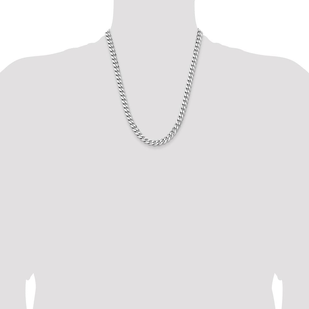 Sterling Silver Rhodium-Plated 7.5mm Curb Chain Necklace - 22 Inches by Lumare Gioia