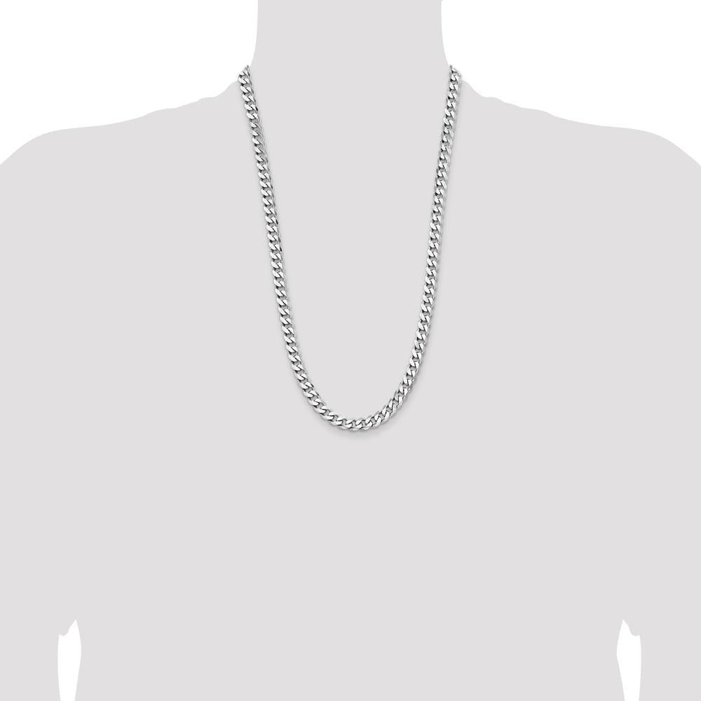 Sterling Silver Rhodium-Plated 7.5mm Curb Chain Necklace - 26 Inches by Lumare Gioia