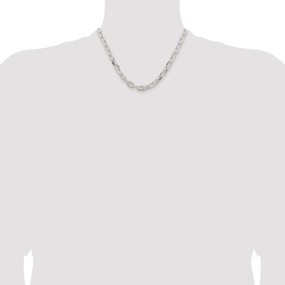 Sterling Silver Rhodium-Plated 7.5mm Diamond-Cut Long Link Cable Chain Necklace - 18 Inches by Lumare Gioia