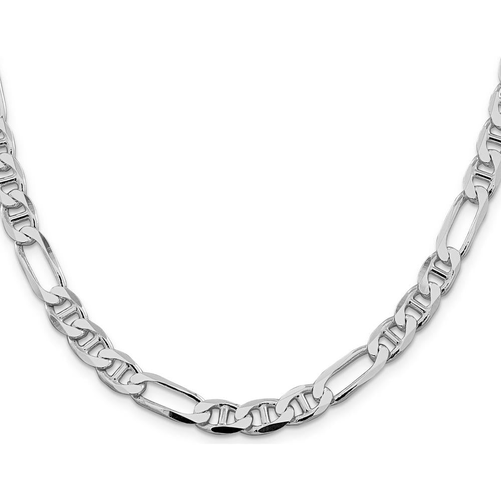 Sterling Silver Rhodium-Plated 7.5mm Figaro Anchor Chain Necklace - 22 inches by Lumare Gioia