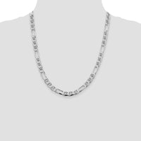 Sterling Silver Rhodium-Plated 7.5mm Figaro Anchor Chain Necklace - 22 inches by Lumare Gioia