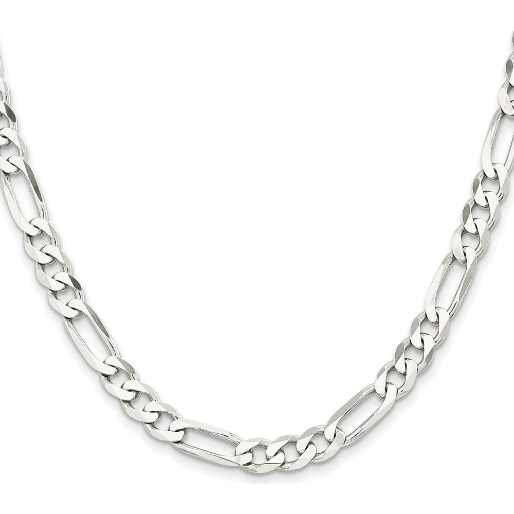 Sterling Silver Rhodium-Plated 7.5mm Figaro Chain - 26 inches by Lumare Gioia