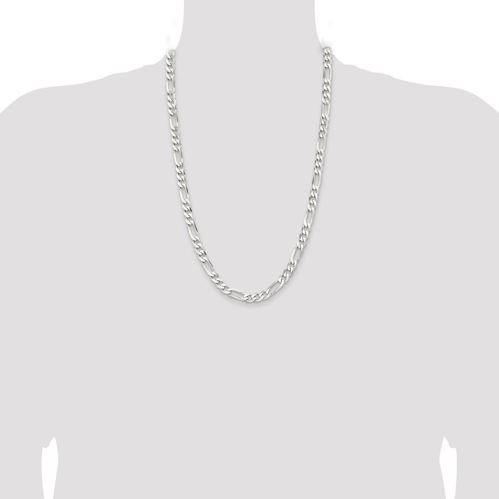 Sterling Silver Rhodium-Plated 7.5mm Figaro Chain - 26 inches by Lumare Gioia