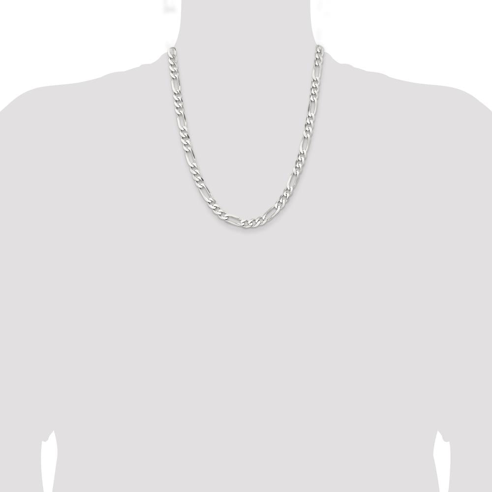 Sterling Silver Rhodium-Plated 7.5mm Figaro Chain Necklace - 22 Inches by Lumare Gioia