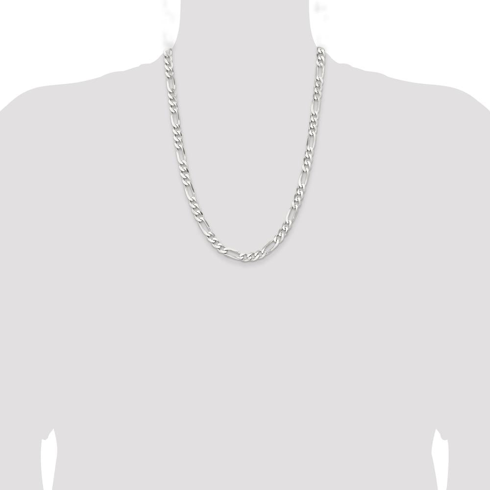 Sterling Silver Rhodium-Plated 7.5mm Figaro Chain Necklace - 24" by Lumare Gioia