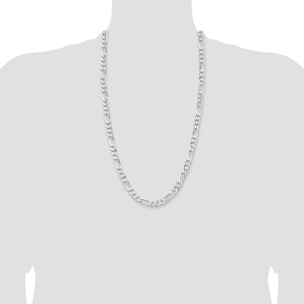 Sterling Silver Rhodium-Plated 7.5mm Figaro Chain Necklace - 28 Inches by Lumare Gioia