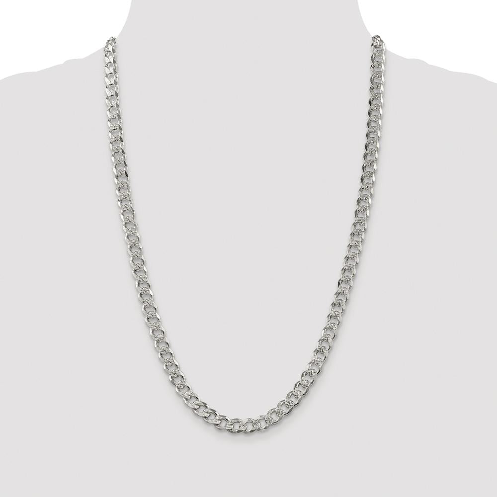 Sterling Silver Rhodium-Plated 7.5mm Pavé Curb Chain - 26 inches by Lumare Gioia