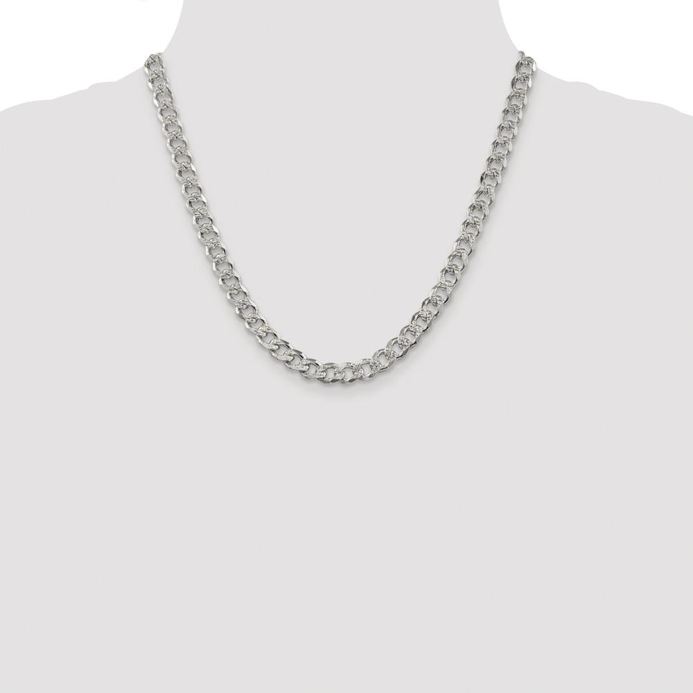Sterling Silver Rhodium-Plated 7.5mm Pave Curb Chain Necklace - 20 inches by Lumare Gioia