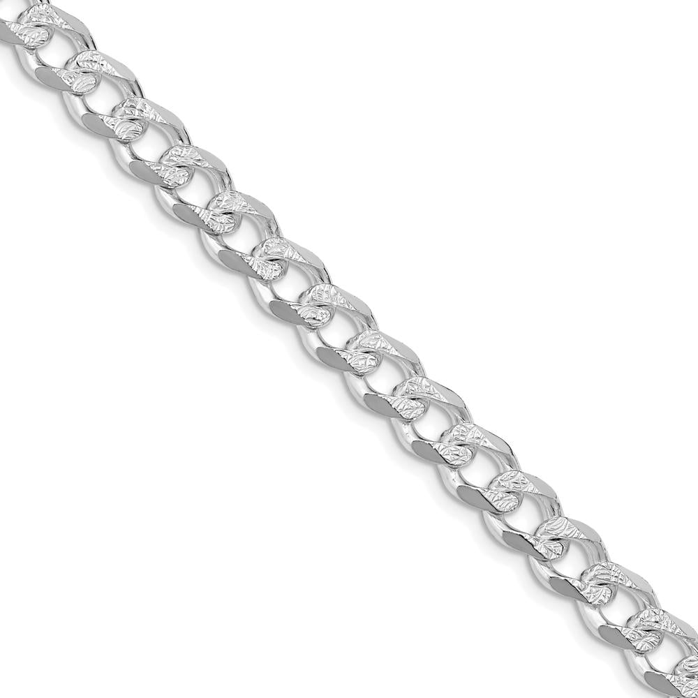 Sterling Silver Rhodium-Plated 7.5mm Pave Curb Chain Necklace - 22 Inches by Lumare Gioia