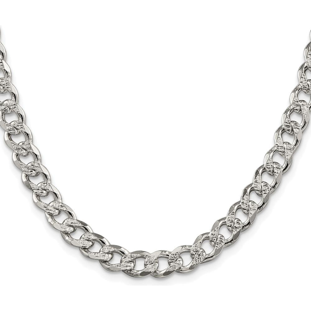 Sterling Silver Rhodium-Plated 7.5mm Pave Curb Chain Necklace - 22 Inches by Lumare Gioia