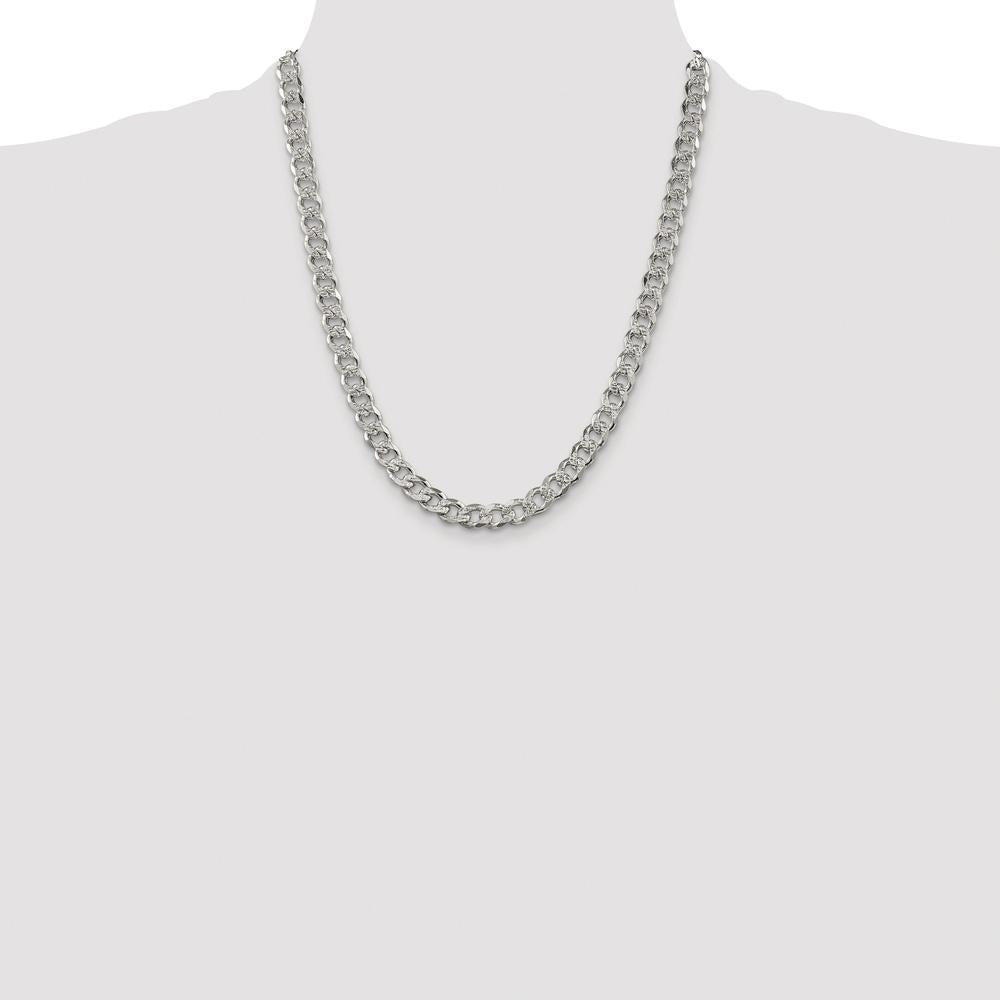 Sterling Silver Rhodium-Plated 7.5mm Pave Curb Chain Necklace - 22 Inches by Lumare Gioia