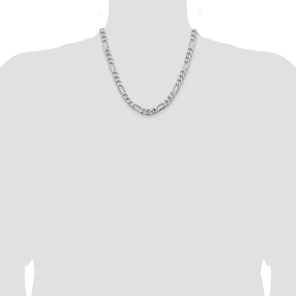 Sterling Silver Rhodium-Plated 7.75mm Figaro Chain Necklace - 20" Length by Lumare Gioia