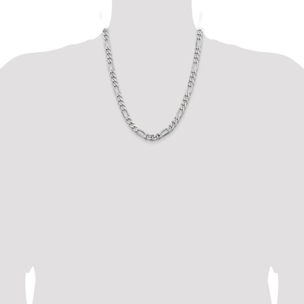 Sterling Silver Rhodium-Plated 7.75mm Figaro Chain Necklace - 22" by Lumare Gioia