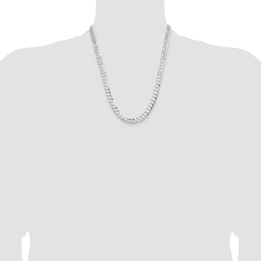 Sterling Silver Rhodium-Plated 7.8mm Concave Beveled Curb Chain - 22 Inches by Lumare Gioia