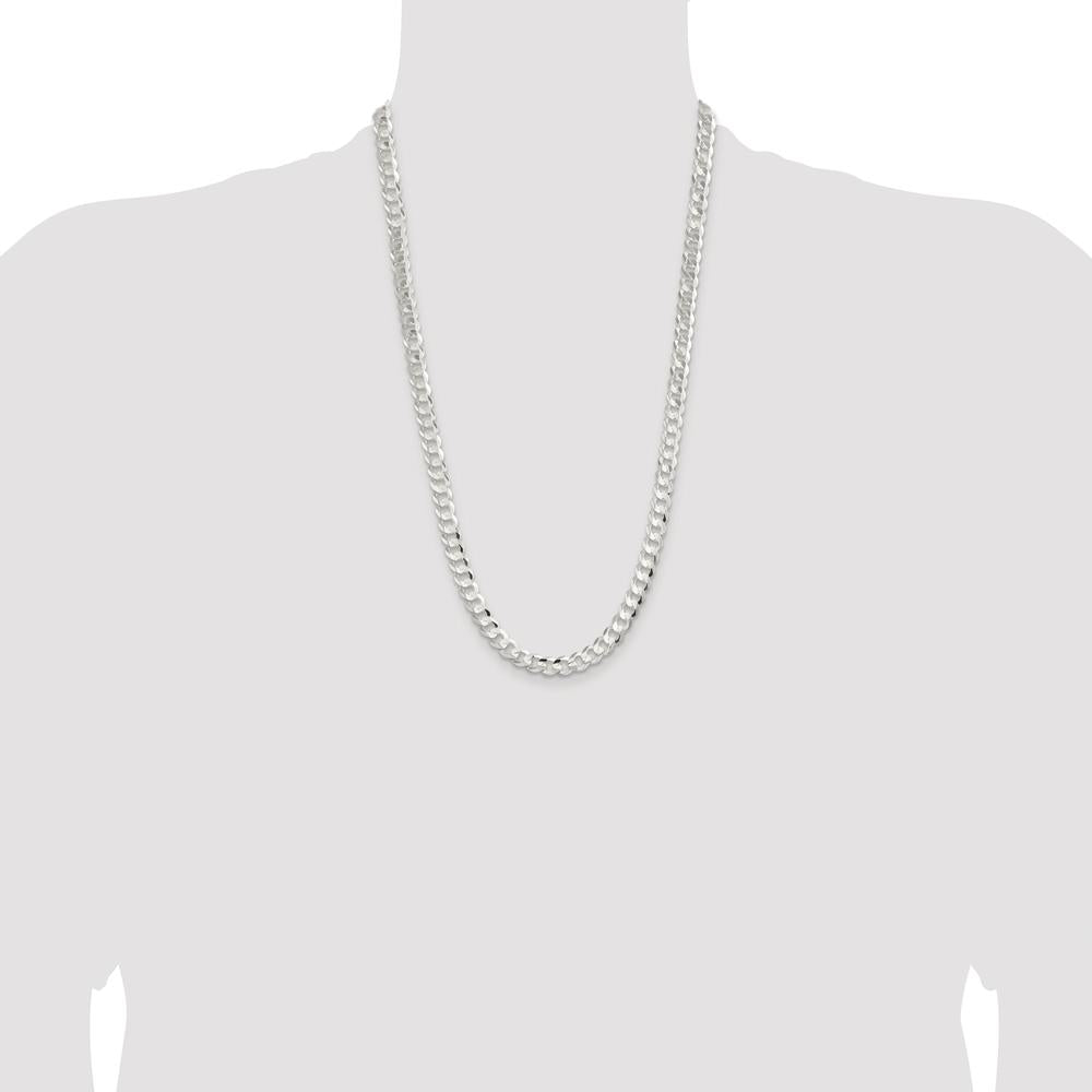 Sterling Silver Rhodium-Plated 7.8mm Concave Beveled Curb Chain - 26 inches by Lumare Gioia