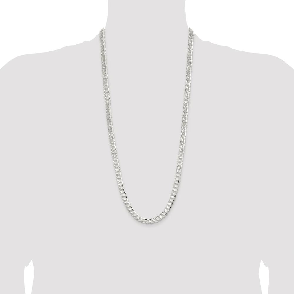 Sterling Silver Rhodium-Plated 7.8mm Concave Beveled Curb Chain Necklace - 30 Inches Long by Lumare Gioia