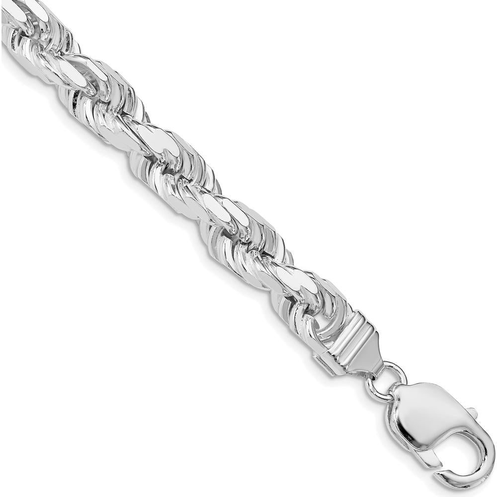 Sterling Silver Rhodium-Plated 7.8mm Diamond-Cut Rope Anklet - 9 Inches by Lumare Gioia