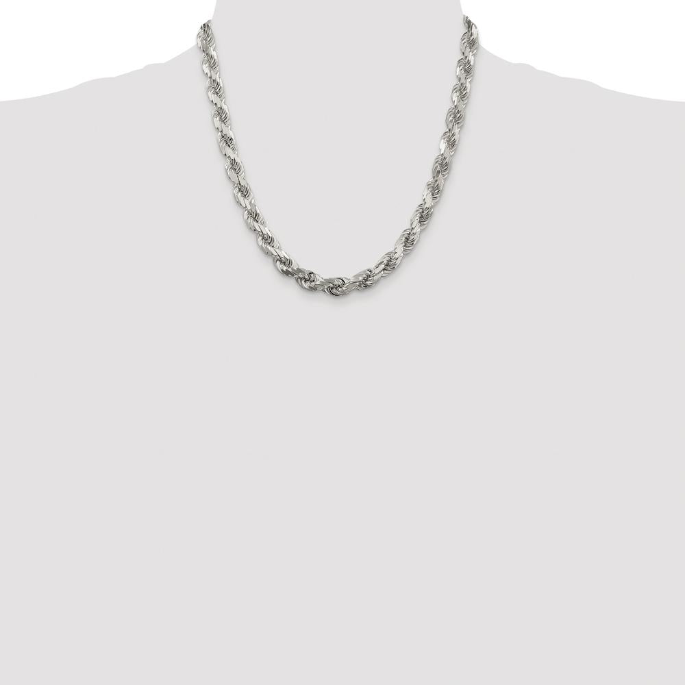 Sterling Silver Rhodium-Plated 7.8mm Diamond-Cut Rope Chain - 20 Inches by Lumare Gioia