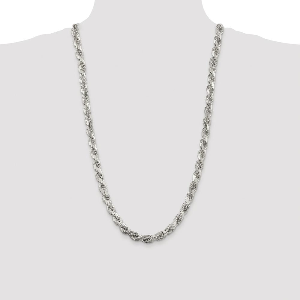 Sterling Silver Rhodium-Plated 7.8mm Diamond-Cut Rope Chain Necklace - 28 Inches by Lumare Gioia