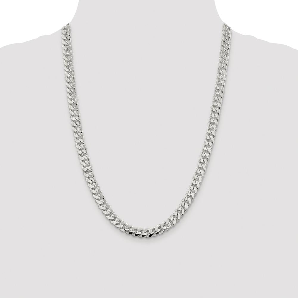 Sterling Silver Rhodium-Plated 7.8mm Polished Domed Curb Chain - 24 Inches by Lumare Gioia