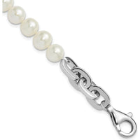 Sterling Silver Rhodium-Plated 7-8mm Round White Freshwater Cultured Pearl Link Bracelet - 8 inches by Monteluci Fine Jewelry