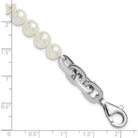 Sterling Silver Rhodium-Plated 7-8mm Round White Freshwater Cultured Pearl Link Bracelet - 8 inches by Monteluci Fine Jewelry