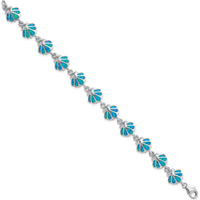 Sterling Silver Rhodium-Plated 7" Bracelet with Created Blue Opal Inlay Shell Motif by Lumare Gioia