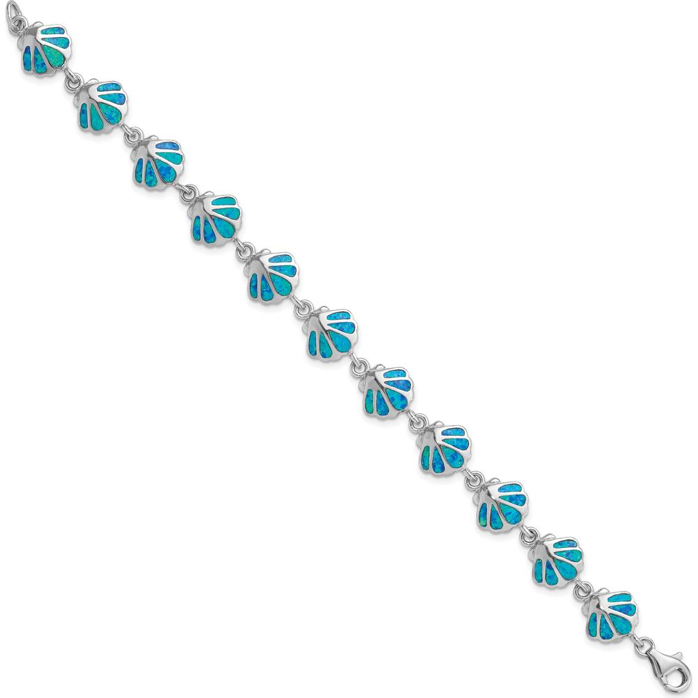 Sterling Silver Rhodium-Plated 7" Bracelet with Created Blue Opal Inlay Shell Motif by Lumare Gioia