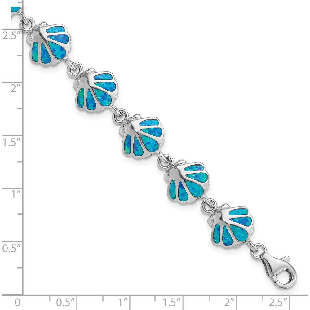 Sterling Silver Rhodium-Plated 7" Bracelet with Created Blue Opal Inlay Shell Motif by Lumare Gioia