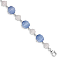 Sterling Silver Rhodium-Plated 7" Bracelet with Lab Created Blue and White Cat's Eye Stones - 1.0 Carat Total Weight by Lumare Gioia