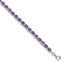 Sterling Silver Rhodium-Plated 7-inch Amethyst and Diamond Bracelet - 0.135 Carat Total Amethyst Weight, 0.01 Carat Total Diamond Weight by 0