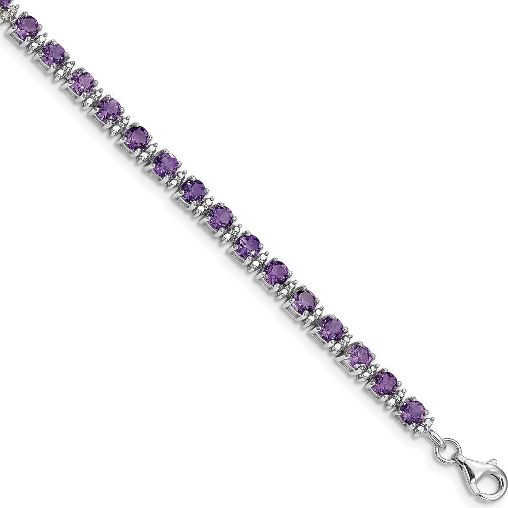 Sterling Silver Rhodium-Plated 7-inch Amethyst and Diamond Bracelet - 0.135 Carat Total Amethyst Weight, 0.01 Carat Total Diamond Weight by 0