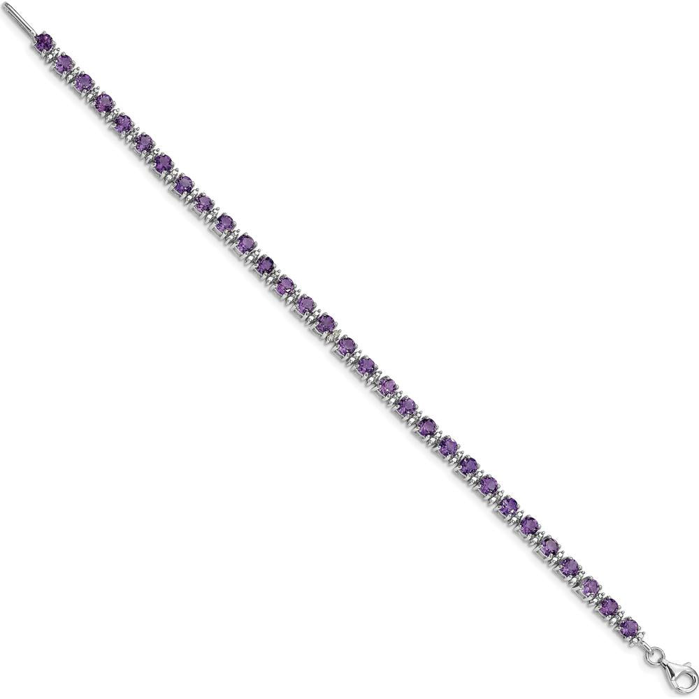 Sterling Silver Rhodium-Plated 7-inch Amethyst and Diamond Bracelet - 0.135 Carat Total Amethyst Weight, 0.01 Carat Total Diamond Weight by 0