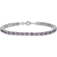 Sterling Silver Rhodium-Plated 7-inch Amethyst and Diamond Bracelet - 0.135 Carat Total Amethyst Weight, 0.01 Carat Total Diamond Weight by 0