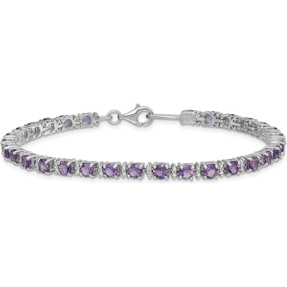 Sterling Silver Rhodium-Plated 7-inch Amethyst and Diamond Bracelet - 0.135 Carat Total Amethyst Weight, 0.01 Carat Total Diamond Weight by 0