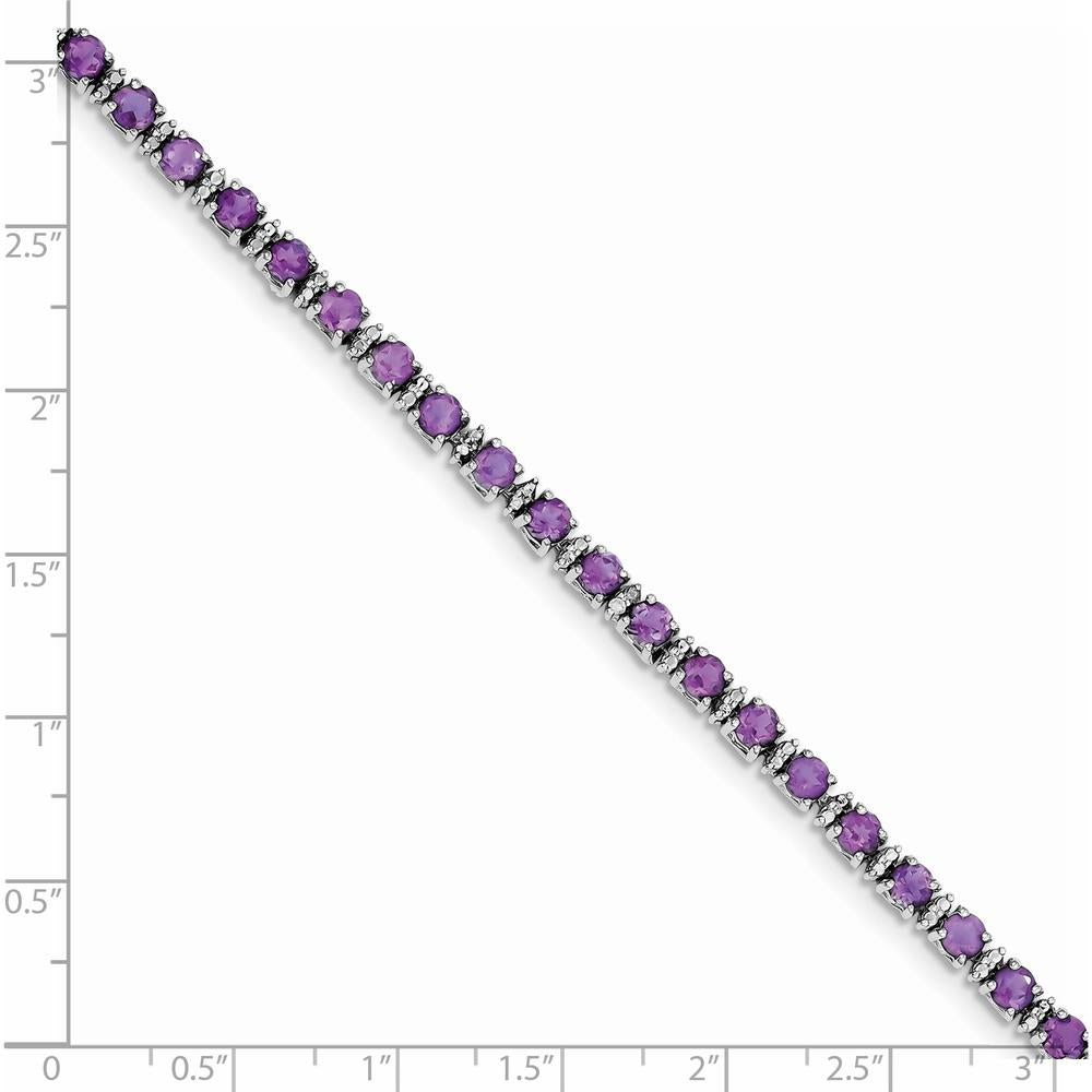 Sterling Silver Rhodium-Plated 7-inch Amethyst and Diamond Bracelet - 0.135 Carat Total Amethyst Weight, 0.01 Carat Total Diamond Weight by 0