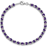 Sterling Silver Rhodium-Plated 7-inch Amethyst and Diamond Bracelet - 0.135 Carat Total Amethyst Weight, 0.01 Carat Total Diamond Weight by 0