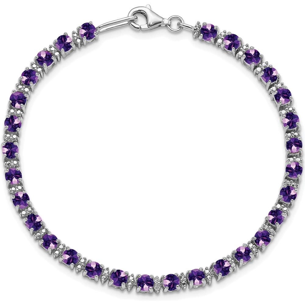 Sterling Silver Rhodium-Plated 7-inch Amethyst and Diamond Bracelet - 0.135 Carat Total Amethyst Weight, 0.01 Carat Total Diamond Weight by 0