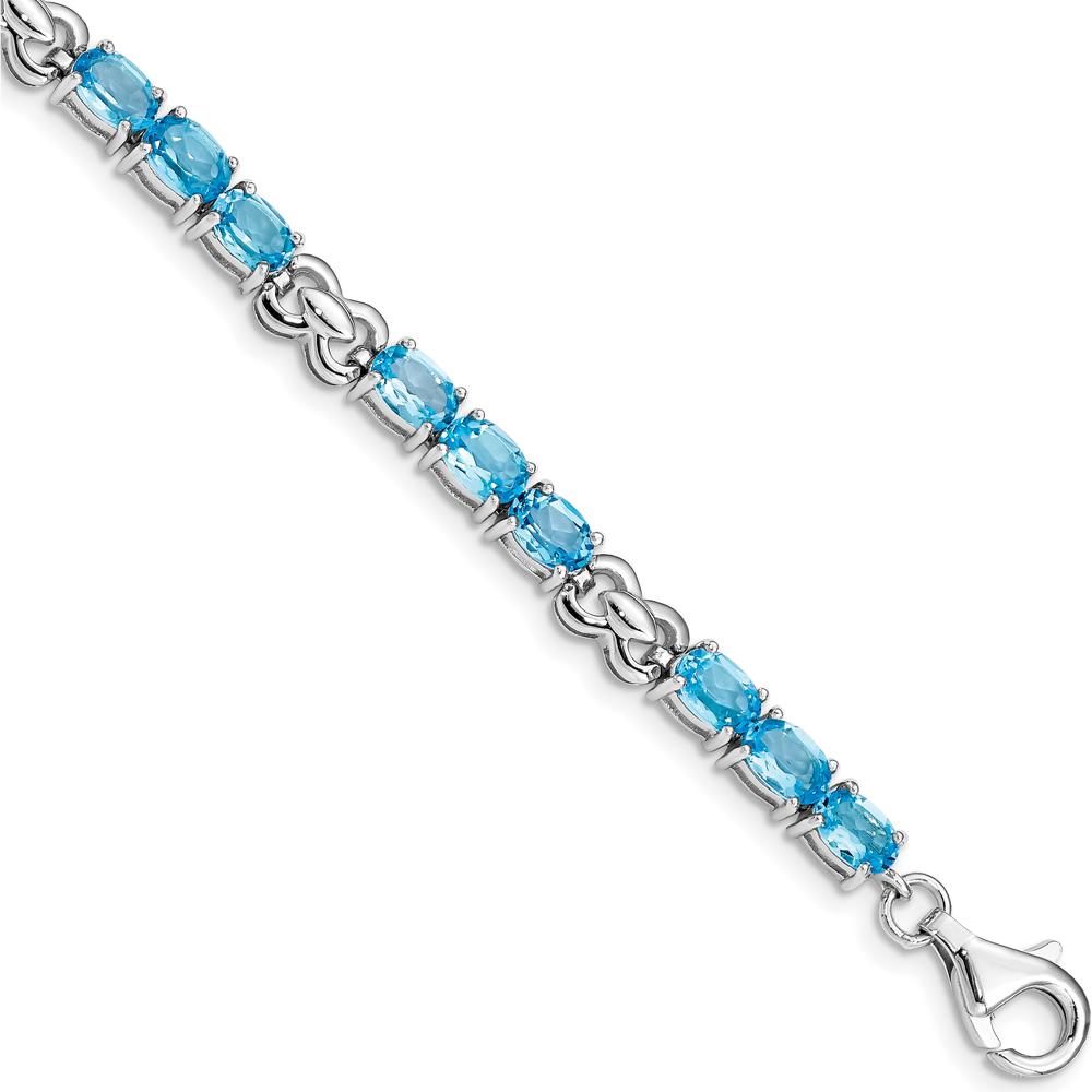 Sterling Silver Rhodium-Plated 7-Inch Bracelet with 18 Oval Swiss Blue Topaz Stones - 0.513 Carat Total Gem Weight by 0