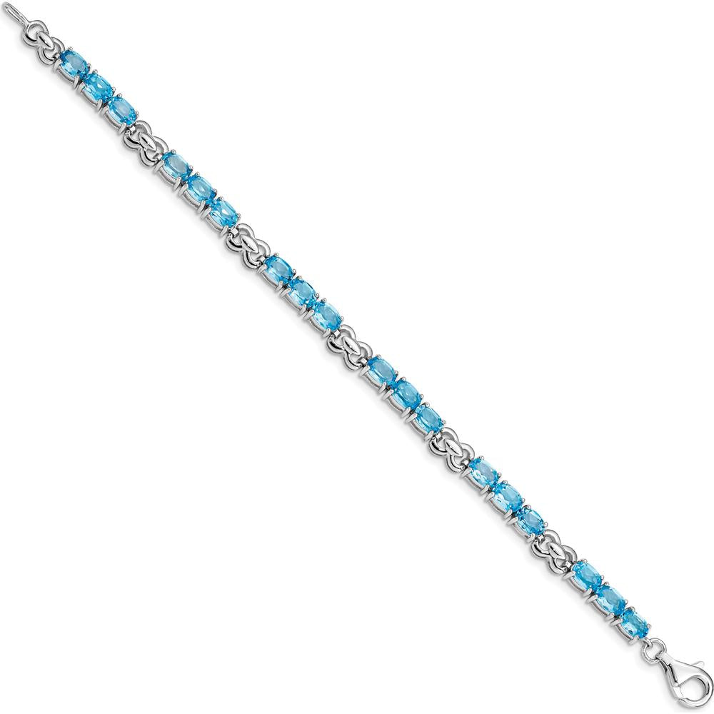 Sterling Silver Rhodium-Plated 7-Inch Bracelet with 18 Oval Swiss Blue Topaz Stones - 0.513 Carat Total Gem Weight by 0