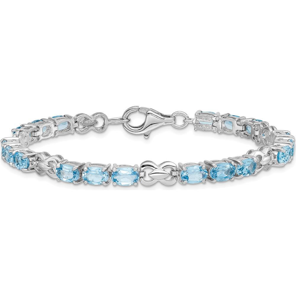 Sterling Silver Rhodium-Plated 7-Inch Bracelet with 18 Oval Swiss Blue Topaz Stones - 0.513 Carat Total Gem Weight by 0