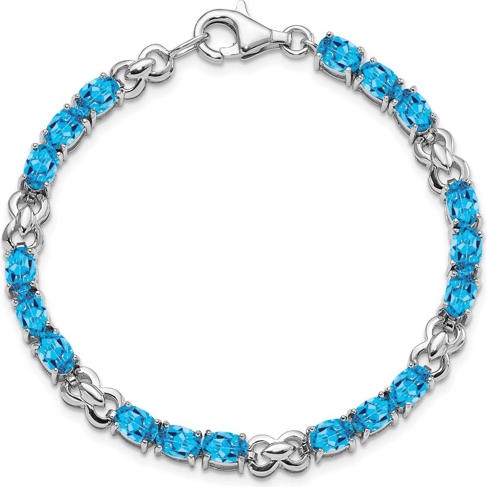 Sterling Silver Rhodium-Plated 7-Inch Bracelet with 18 Oval Swiss Blue Topaz Stones - 0.513 Carat Total Gem Weight by 0