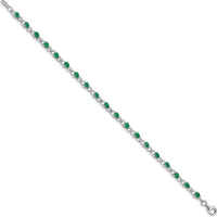 Sterling Silver Rhodium-Plated 7-Inch Bracelet with 19 Pear-Shaped Emeralds and 2 Round Diamonds - 0.18 Carat Emerald Weight, 0.01 Carat Total Diamond Weight by 0
