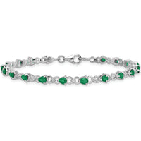 Sterling Silver Rhodium-Plated 7-Inch Bracelet with 19 Pear-Shaped Emeralds and 2 Round Diamonds - 0.18 Carat Emerald Weight, 0.01 Carat Total Diamond Weight by 0
