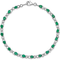 Sterling Silver Rhodium-Plated 7-Inch Bracelet with 19 Pear-Shaped Emeralds and 2 Round Diamonds - 0.18 Carat Emerald Weight, 0.01 Carat Total Diamond Weight by 0
