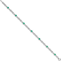 Sterling Silver Rhodium-Plated 7-Inch Bracelet with Bezel-Set Emeralds and Diamonds - 0.161 Carat Total Emerald Weight, 0.005 Carat Total Diamond Weight by 0