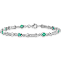 Sterling Silver Rhodium-Plated 7-Inch Bracelet with Bezel-Set Emeralds and Diamonds - 0.161 Carat Total Emerald Weight, 0.005 Carat Total Diamond Weight by 0