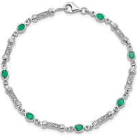Sterling Silver Rhodium-Plated 7-Inch Bracelet with Bezel-Set Emeralds and Diamonds - 0.161 Carat Total Emerald Weight, 0.005 Carat Total Diamond Weight by 0